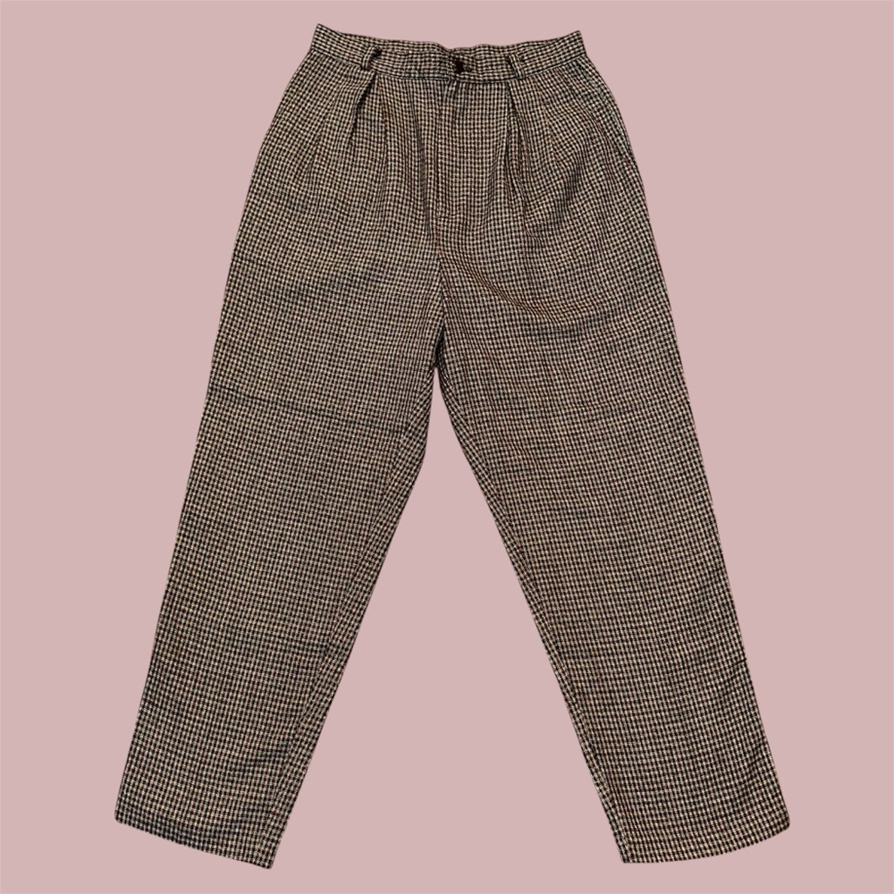 Brown and Black Plaid Pleated True Vintage Just for Petites Trousers